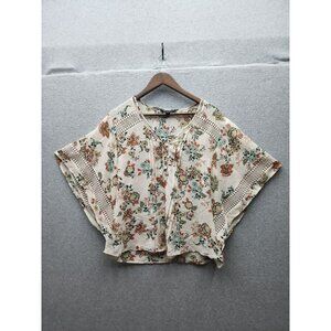 Boho-Inspired Floral Print Kimono Top With Lace Detail - Womens One Size Fits Mo